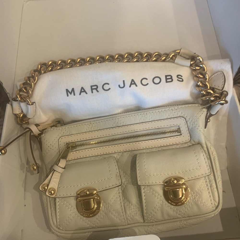Marc Jacobs white Cammie quilted goat clutch